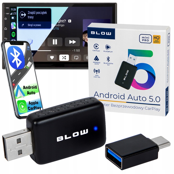 ADAPTER MODUŁ CARPLAY ANDROID AUTO BEZPRZEWODOWY WIFI BLUETOOTH MINI