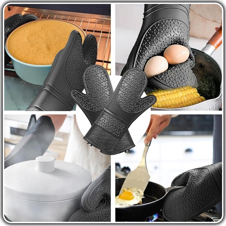 Rękawice KUCHENNE Silikonowe DO Piekarnika Kuchni ŻAROODPORNE 2szt Czarne