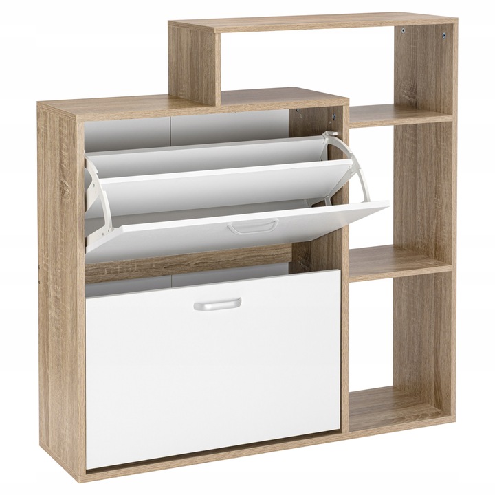SZAFKA NA BUTY OBUWIE WĄSKA BIAŁA DĄB SONOMA Z REGAŁEM PÓŁKI DO
