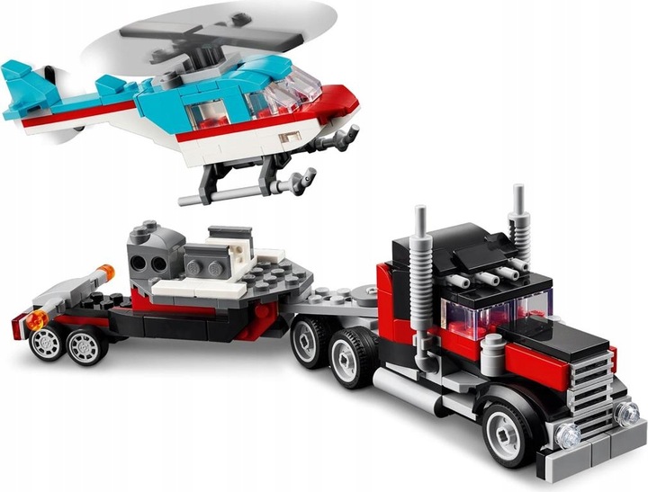 KLOCKI LEGO CREATOR 31146 CIĘŻARÓWKA Z PLATFORMĄ I HELIKOPTEREM 3 W 1