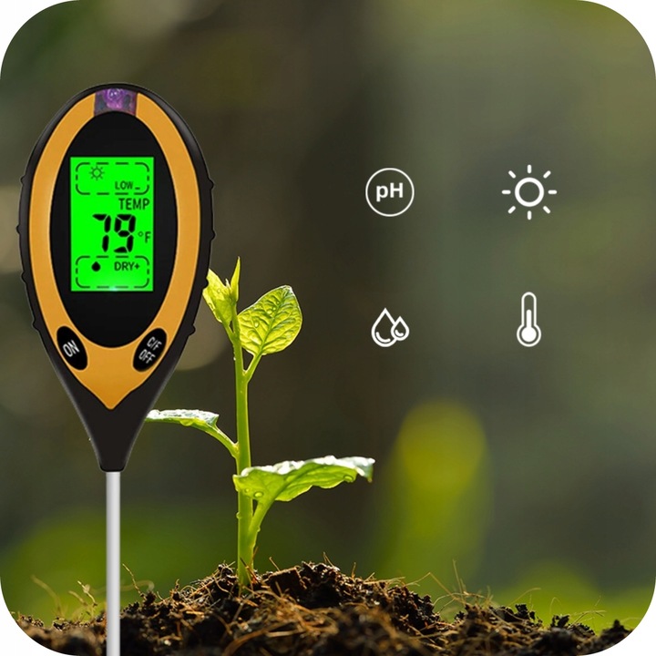 KWASOMIERZ GLEBOWY 4w1 MIERNIK DO GLEBY PH WILGONOŚĆ ZIEMI TESTER OGRODOWY