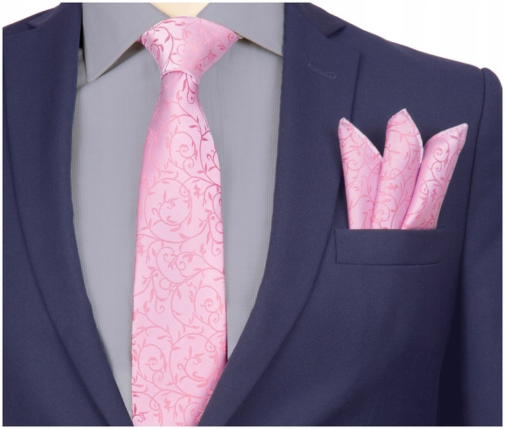 ŻAKARDOWY KRAWAT + POSZETKA Wypustka Męska do Garnituru Mikrofibra