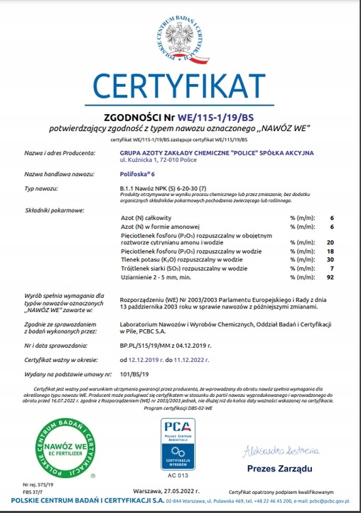 Nawóz POLIFOSKA 6 oryginał 25kg IDEALNY TRAWNIK 6-20-30(7) WIOSNA