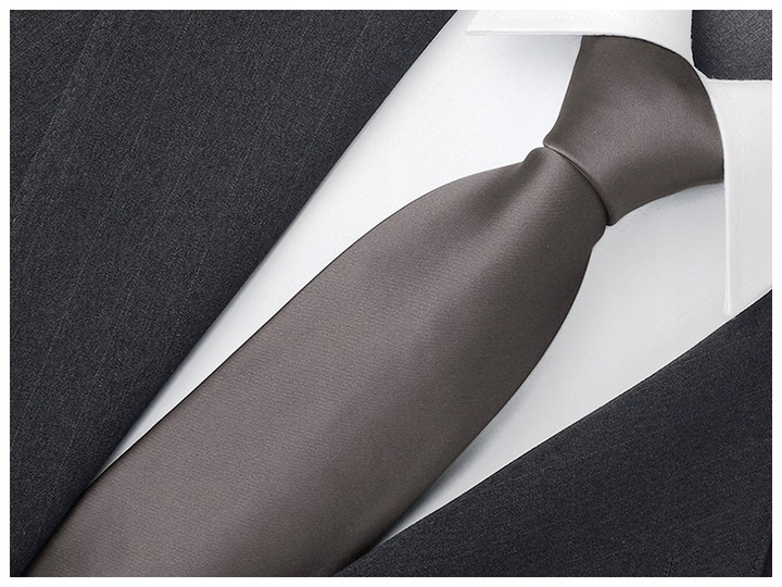 ŻAKARDOWY Gładki Jednokolorowy Krawat Męski do Garnituru GRAFITOWY rr03