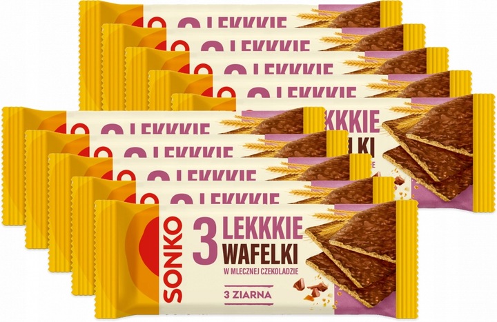 Lekkie wafelki 3 ziarna w mlecznej czekoladzie Sonko 36g x 11 szt