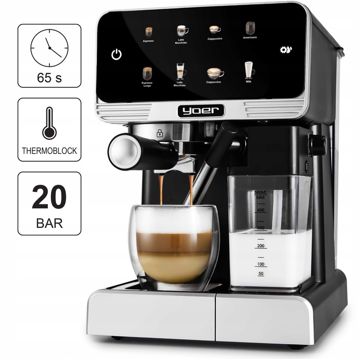 Ekspres do kawy Ciśnieniowy Yoer +LED 20bar 1350W Automatyczny +THERMOBLOCK