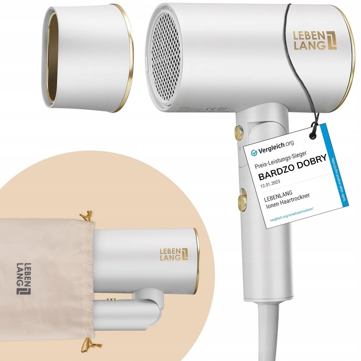 Suszarka do włosów mała LEBENLANG 2100W jonizacja składana zimny