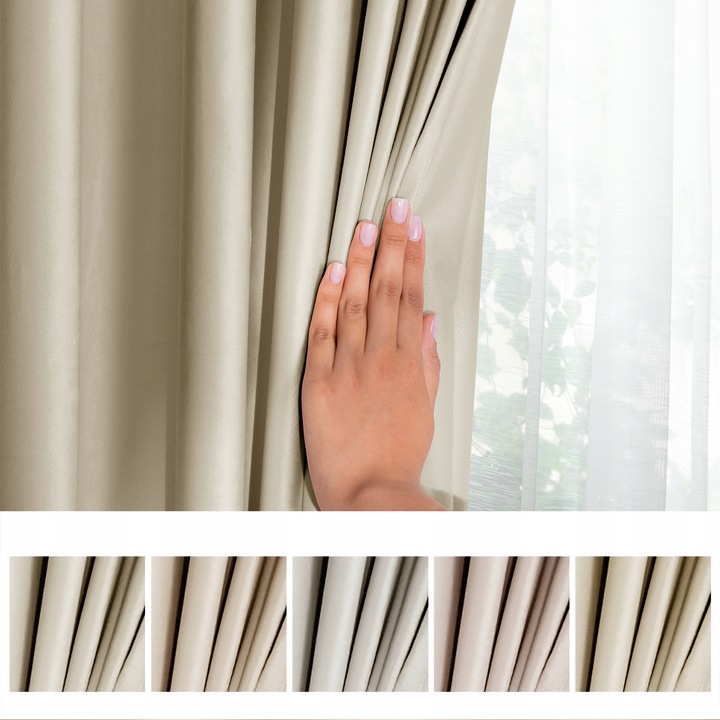 RESTILO Zasłona welurowa plus szarfa na taśmie wave multi 140x245 Beżowa