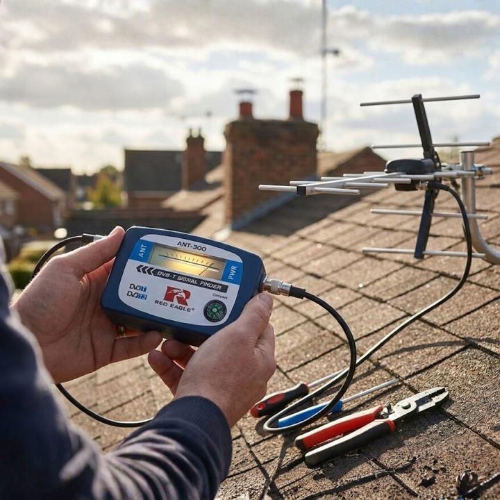 MIERNIK SYGNAŁU DVB T2 RED EAGLE ANT300 Z KOMPASEM PODŚWIETLENIE ETUI