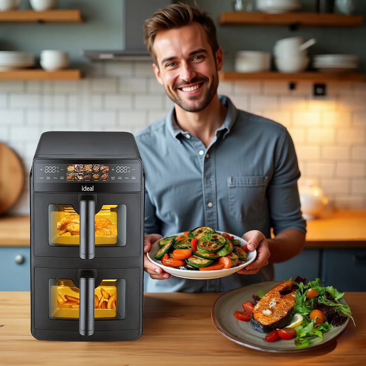 FRYTKOWNICA BEZTŁUSZCZOWA AIR FRYER IDEAL PODWÓJNA 10L DWUKOMOROWA