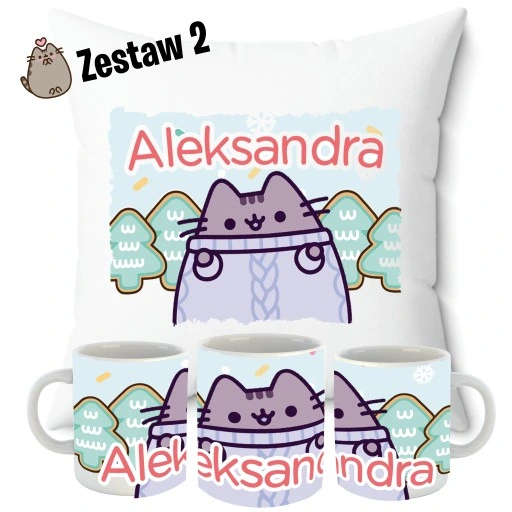 ZESTAW PODUSZKA + KUBEK + PUSHEN IMIĘ KOT PREZENT KOTKI URODZINY UNIKALNY
