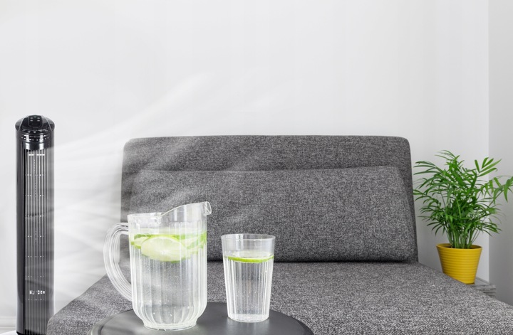 WENTYLATOR STOJĄCY KOLUMNOWY WIATRAK PODŁOGOWY OSCYLACJA TIMER LED