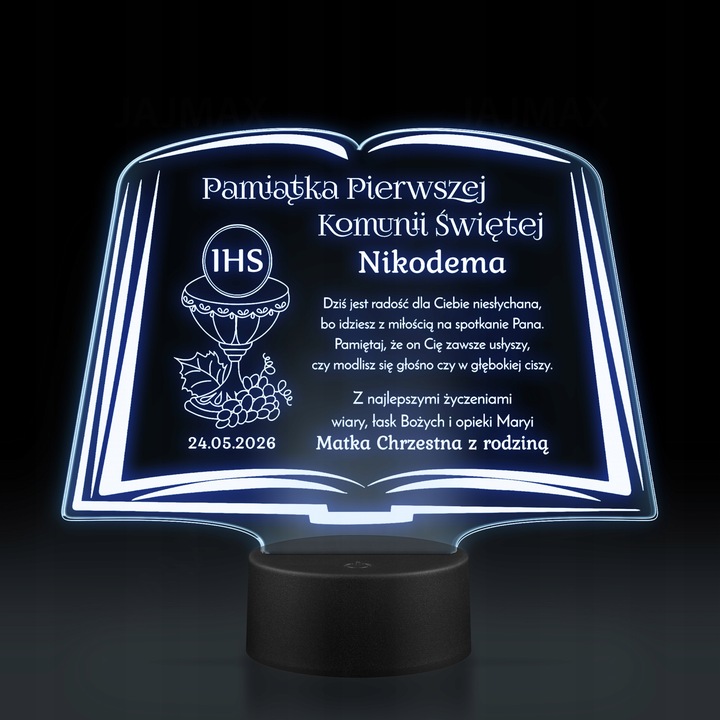 Pamiątka Pierwszej Komunii Świętej LAMPKA LED prezent na Komunię