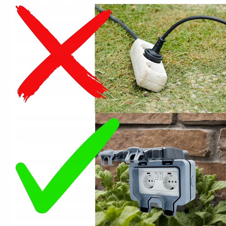 PODWÓJNE GNIAZDKO IP66 OGRODOWE ZEWNĘTRZNE WODOSZCZELNE GNIAZDO 230V