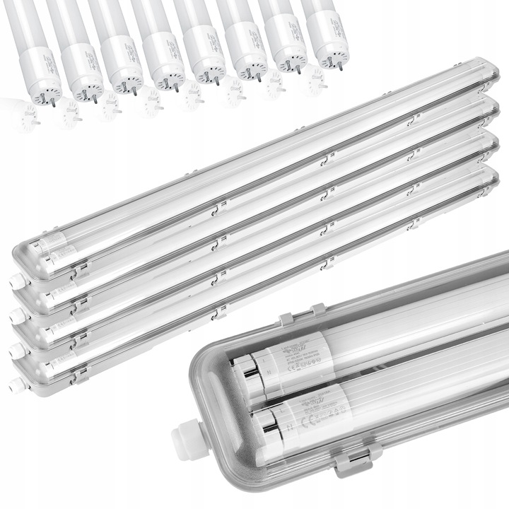 4x Oprawa Hermetyczna 120cm lampa + 8x świetlówki LED natynkowa do