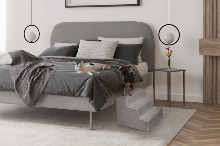 Schodki dla psa 3-stopnie tapicerowane szare podest dla psa do kanapy łóżka