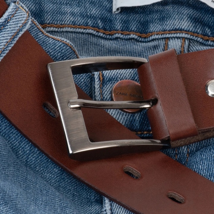 Skórzany pasek męski BRĄZOWY szeroki do spodni 85