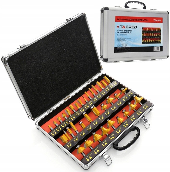 FREZY DO DREWNA 8mm KSZTAŁTOWE 35el TWARDE OSTRE ZESTAW W WALIZCE FREZ