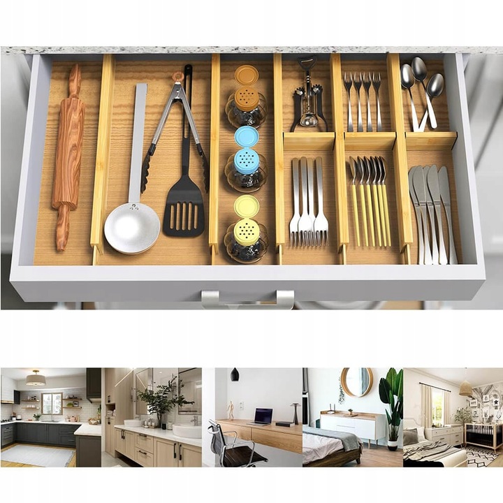 ZESTAW 4 BAMBUSOWYCH PRZEGRÓD DO SZUFLADY Organizer Separator 32 -