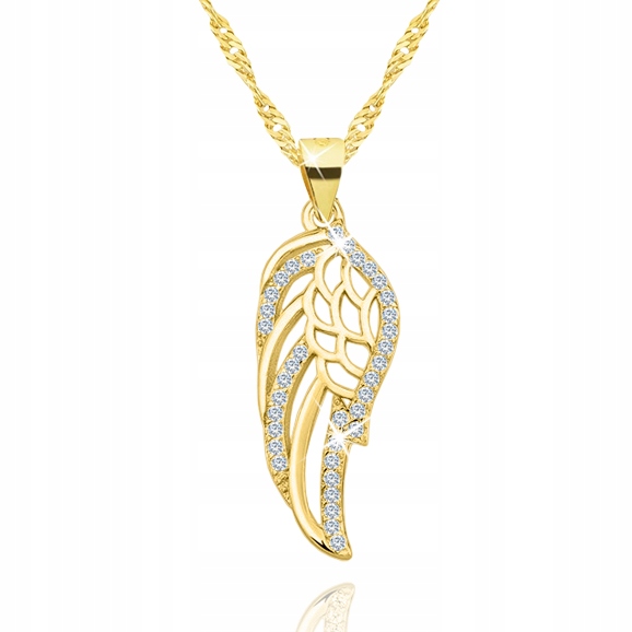 SREBRNY NASZYJNIK SKRZYDŁO ŁAŃCUSZEK Z ZAWIESZKĄ DAMSKI SREBRO POZŁACANE