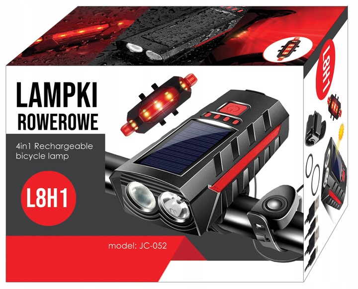 Lampa Rowerowa Lampka Solarna Na Kierownicę USB Zestaw Przód + Tył LED