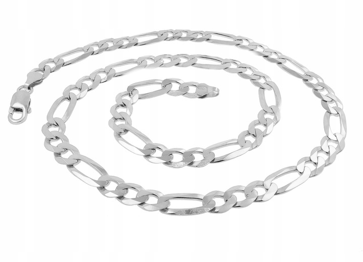 ŁAŃCUSZEK MĘSKI SREBRNY 925 SZEROKI MODNY PEŁNY FIGARO 8 MM + GRAWER GRATIS