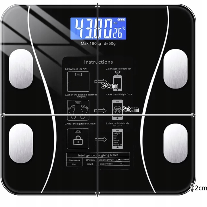 WAGA ŁAZIENKOWA ANALITYCZNA CZUJNIKI SMART ANDROID iOS BATERIE