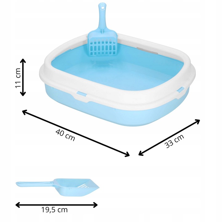 DUŻA KUWETA DLA KOTA Z RAMKĄ 40x33cm TOALETA OTWARTA NA ŻWIREK XL + ŁOPATKA