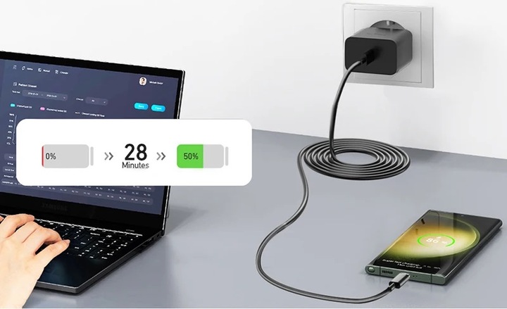 ULTRA SZYBKA ŁADOWARKA DO TELEFONU SAMSUNG KOSTKA PD 45W + KABEL USB-C 100W