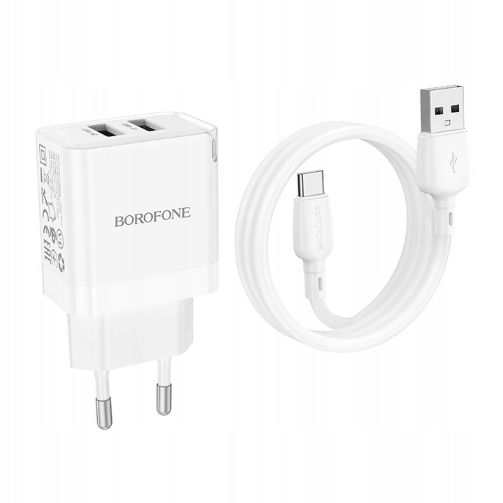 Ładowarka sieciowa (2xUSB - 2,1A, z kablem USB na Typ C) BOROFONE