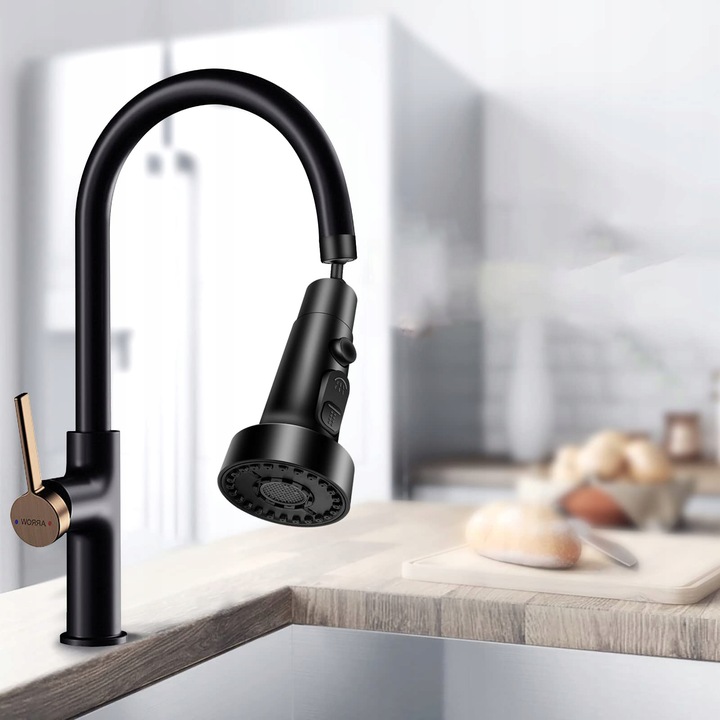 PRZEDŁUŻACZ KRANU KUCHENNEGO AERATOR PERLATOR 3 FUNKCJE 360° CZARNY
