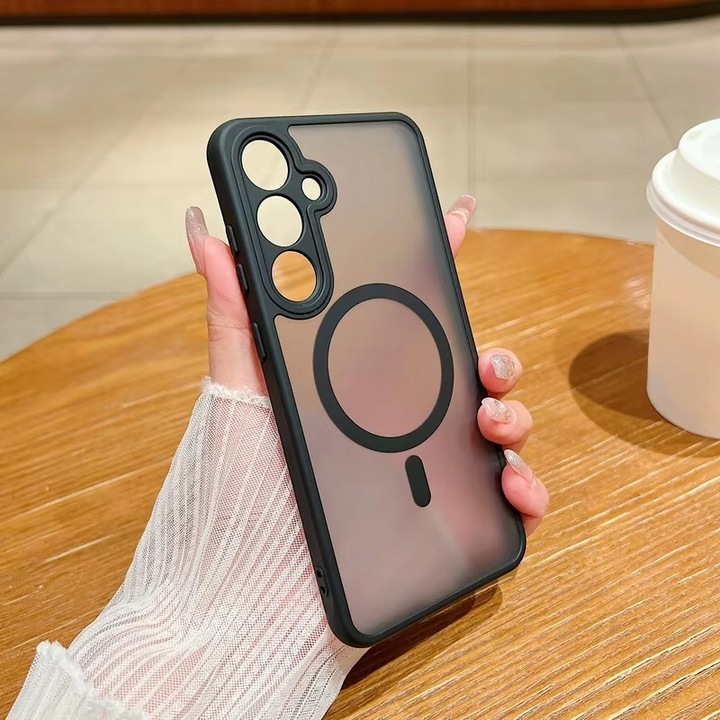 2x SZKŁO+ ETUI WZMACNIANE MAGSAFE CASE CZARNY MATT do SAMSUNG GALAXY S24 FE