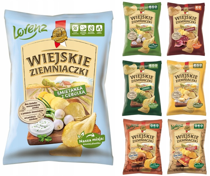 Zestaw Chipsy Wiejskie Ziemniaczki MIX 6+1 Gratis (7x130g)