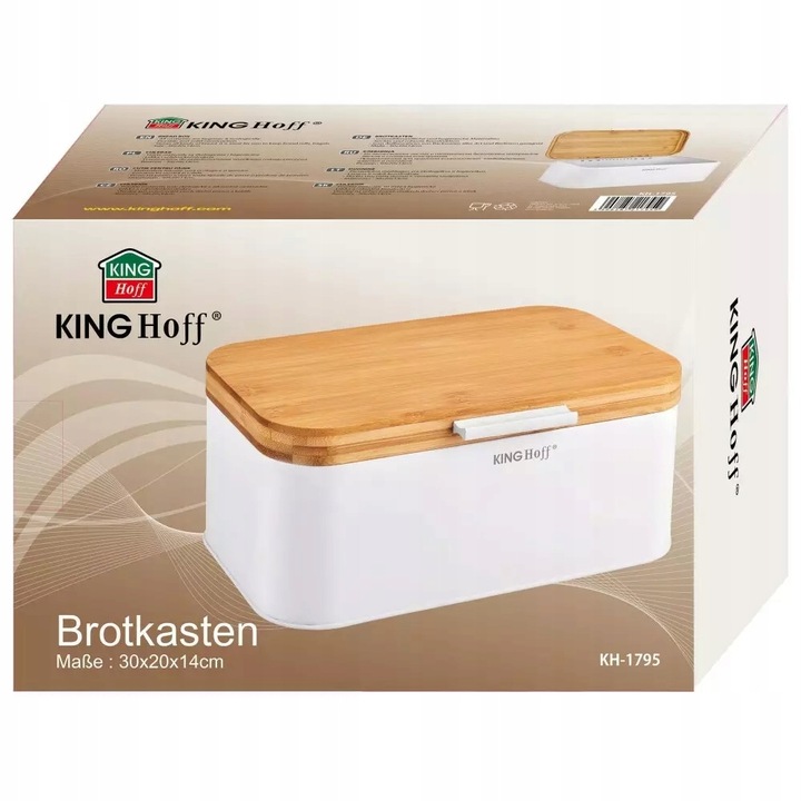 Chlebak Pojemnik na Chleb Pieczywo Bułki Bambus Biały KINGHoff