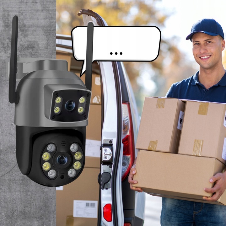 PODWÓJNA OBROTOWA KAMERA WIFI SMART ZEWNĘTRZNA 8MPX UHD DETEKCJA ALARM PUSH