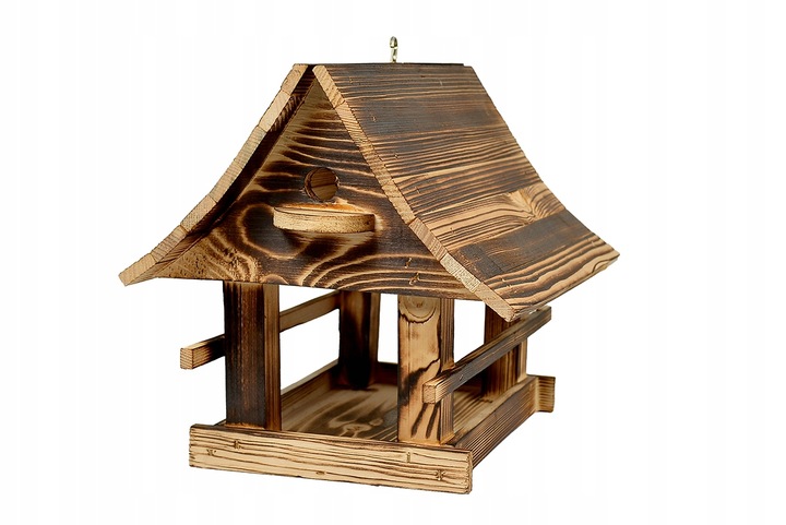 Drewniany KARMNIK XXL DLA PTAKÓW Solidny karmik opalane drewno