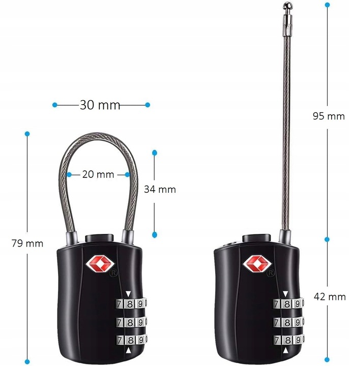 2x KŁÓDKA TSA SYSTEM NA SZYFR DO WALIZKI BAGAŻU Z LINKĄ ZABEZPIECZENIE