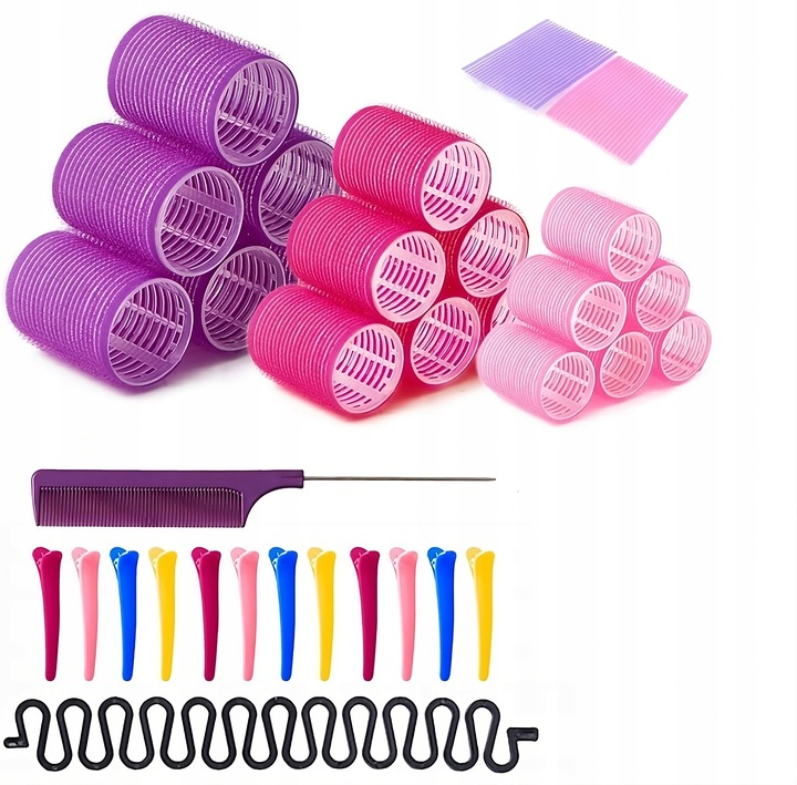 ZESTAW WAŁKI DO WŁOSÓW NA RZEPY DUŻO WAŁKÓW - 34 ELEMENTY