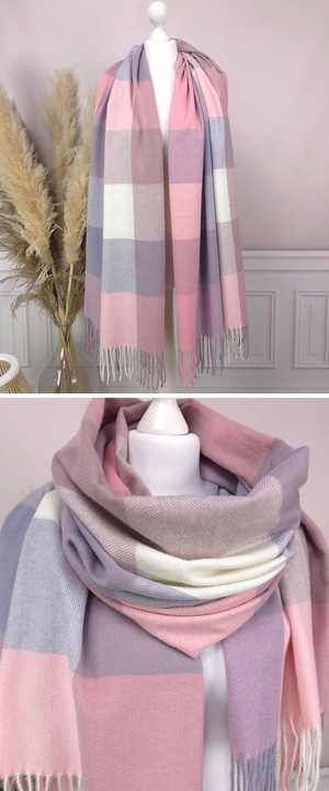 Stylowy CIEPŁY SZAL damski długi DUŻY szalik W MODNĄ KRATĘ JESIENNY,