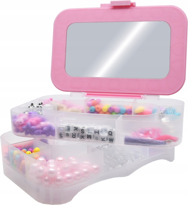 ZESTAW DO TWORZENIA BIŻUTERII BRANSOLETEK KORALIKI KUFEREK Z LUSTERKIEM