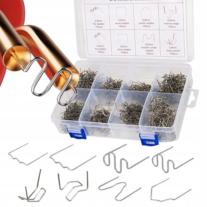 ZSZYWKI DO ZGRZEWARKI DO PLASTIKU TWORZYW ZESTAW 8 TYPÓW 800SZT 0,8MM