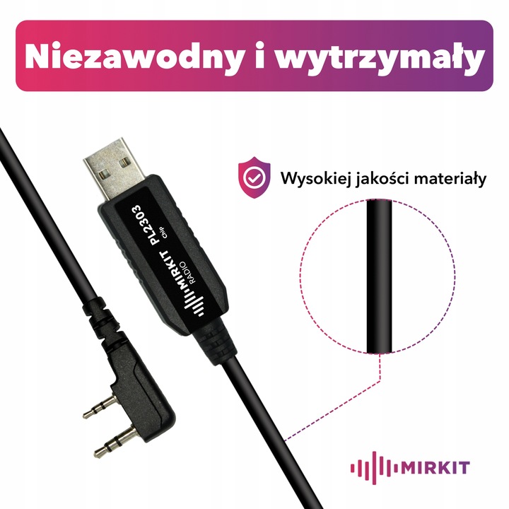 Kabel Mirkit PL2303 BasicModel do programowania krótkofalówek Baofeng „K2”