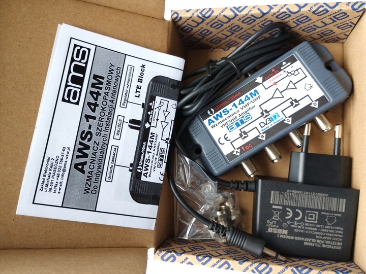 (1szt) Rozdzielacz Wzmacniacz 1/4TV AWS-144M bez zakłóceń LTE +