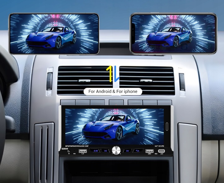 RADIO SAMOCHODOWE 1 DIN BEZPRZEWODOWY CARPLAY ANDROID AUTO MIRROR LINK