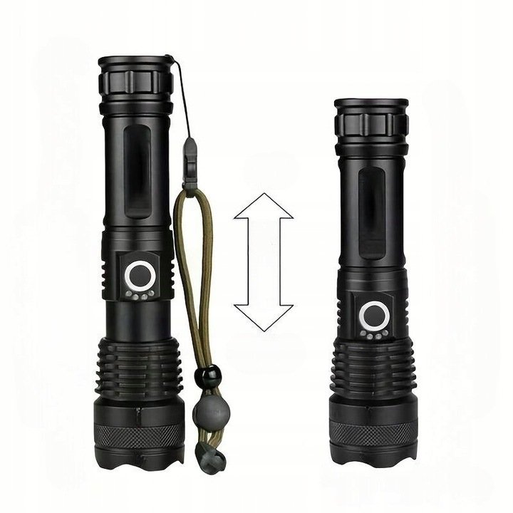 LATARKA LED MOCNA AKUMULATOROWA TAKTYCZNA ZOOM BIWAKOWA USB-C