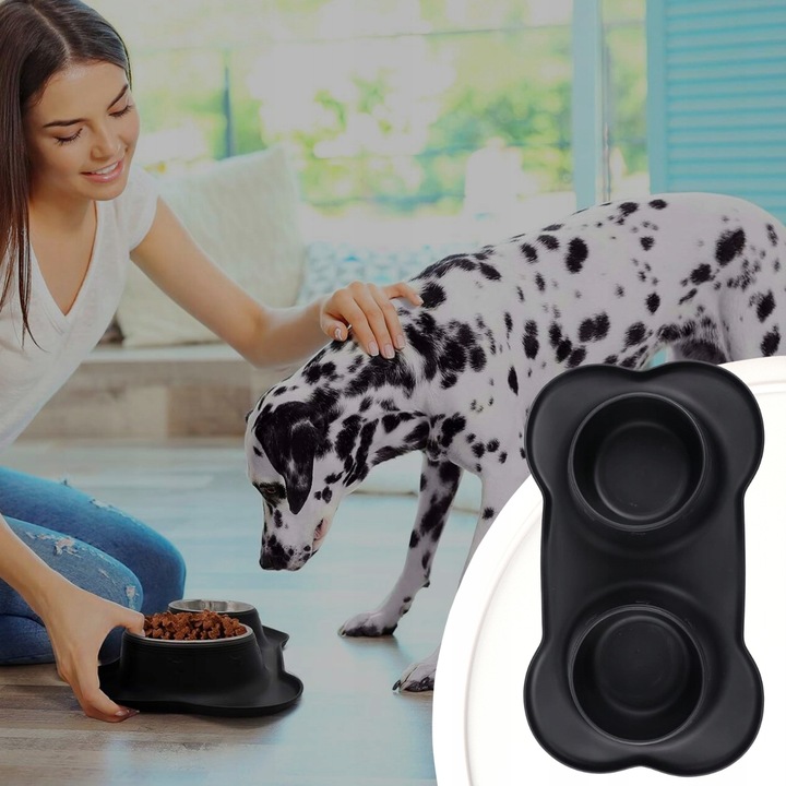 PODWÓJNA MISKA DLA PSA KOTA ANTYPOŚLIZGOWA + PODKŁADKA POD MISKI 2x450 ml