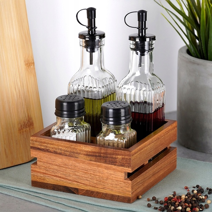 Przyprawnik STOŁOWY zestaw pojemniki do soli pieprzu oliwy octu w