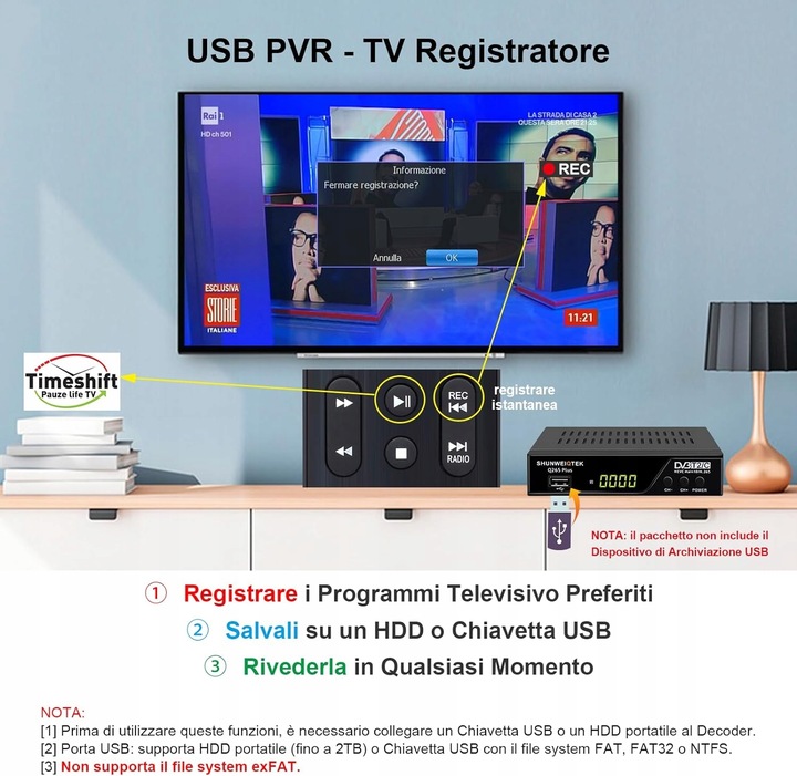 DEKODER CYGROWY Shunweiqtek Q265 Plus tuner DVB T2, Wi-Fi USB nagrywanie