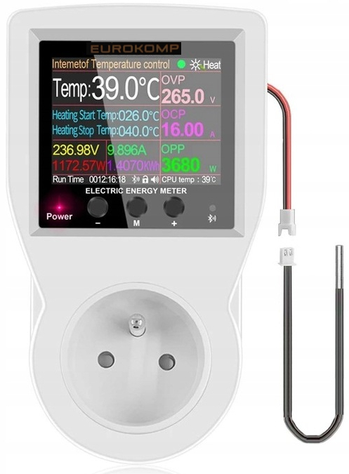 Termostat Gniazdkowy 3600W regulator WiFi + Licznik 16A WATOMIERZ TUYA