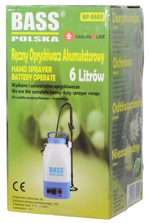 OPRYSKIWACZ AKUMULATOROWY ELEKTRYCZNY CIŚNIENIOWY ROZPYLACZ 6L BASS
